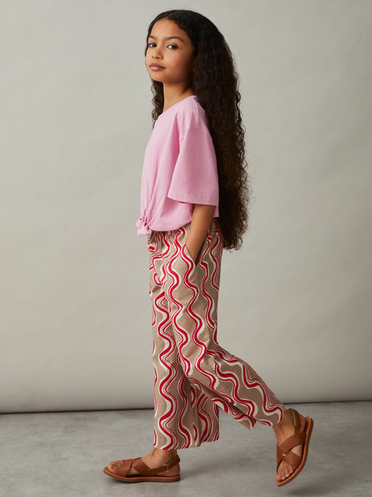 Reiss Value - Cotton Linen Printed Trousers in Red