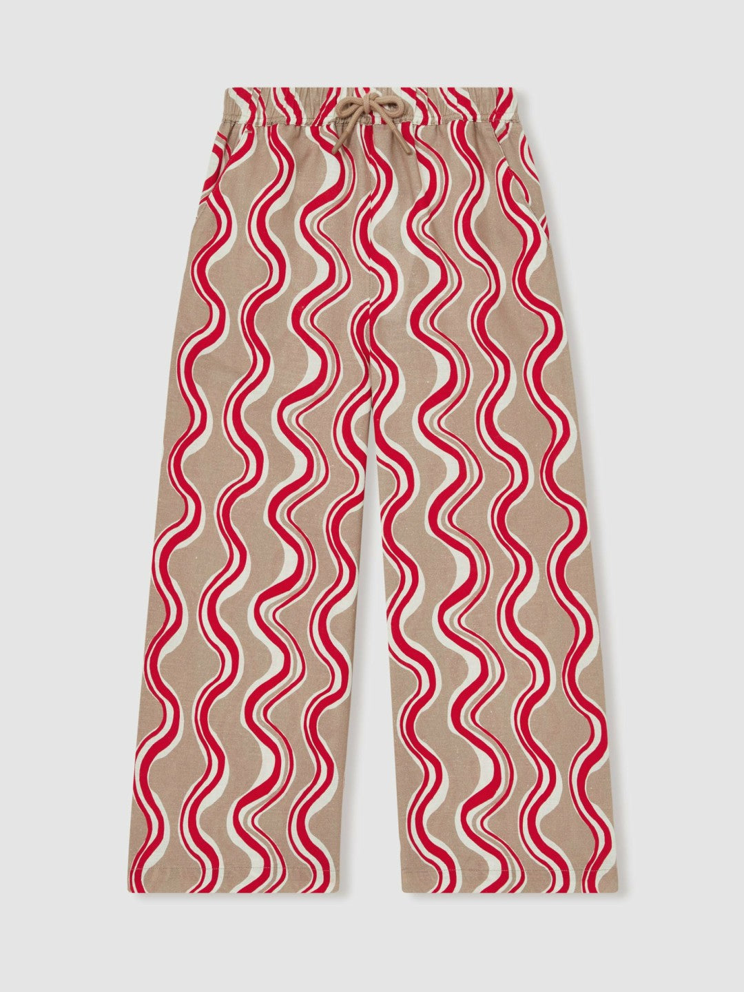 Reiss Value - Cotton Linen Printed Trousers in Red