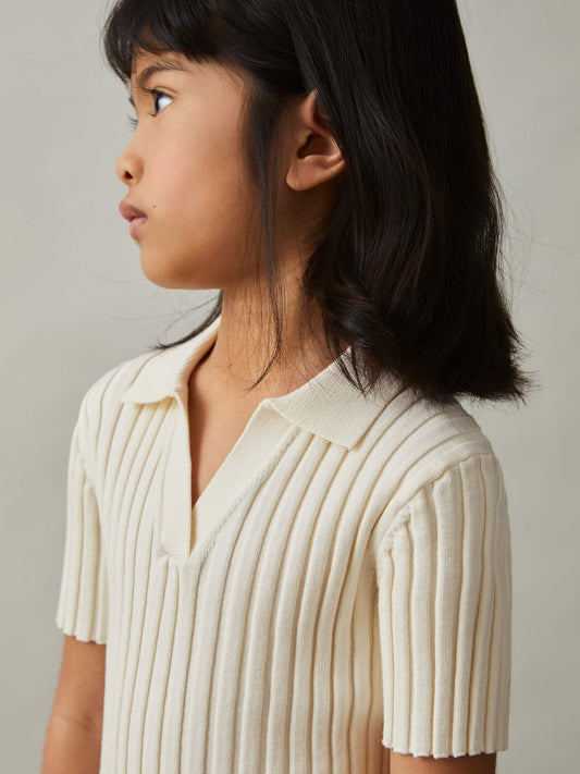 Reiss Savings - 4-9 yrs Rib-Knit Polo Top in Ivory