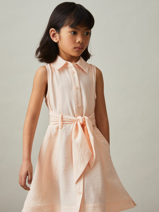 Reiss Offer - 9-13 yrs Tie-Waist Collared Dress in Pink