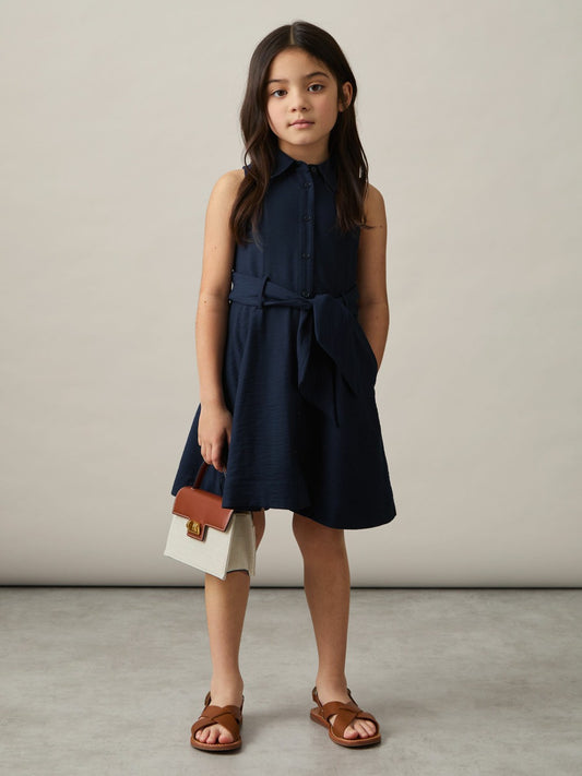 Reiss Best Seller - 4-9 yrs Tie-Waist Collared Dress in Blue