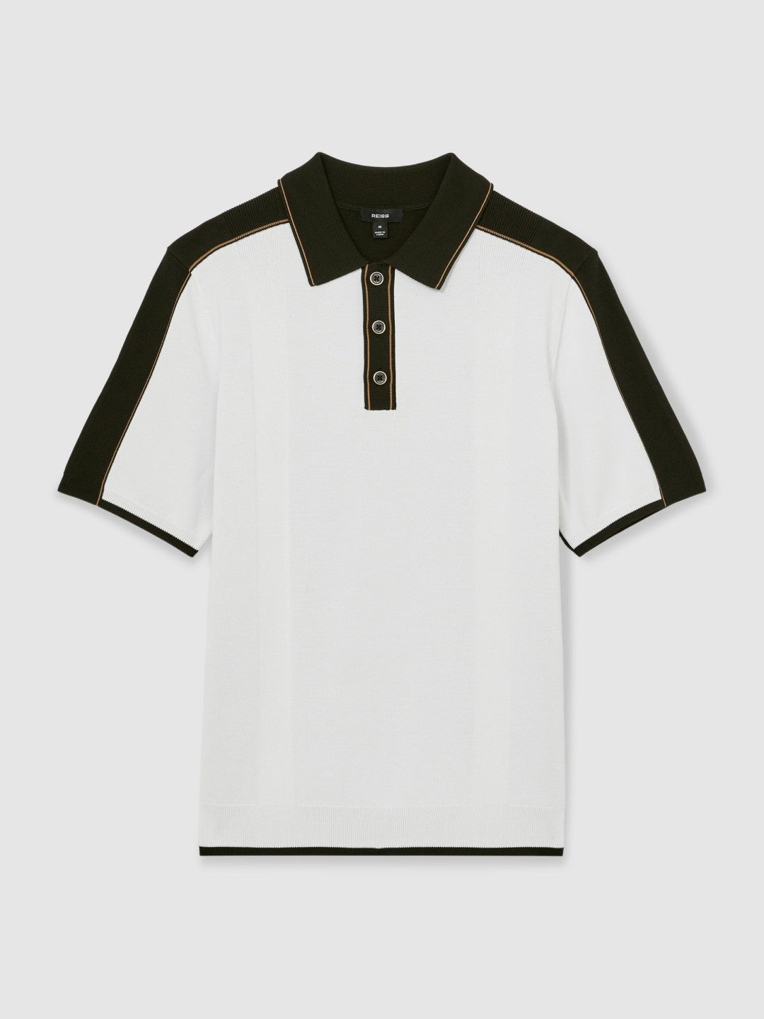 Reiss Deal - Colour-Block Knit Polo Shirt in Optic White/Green