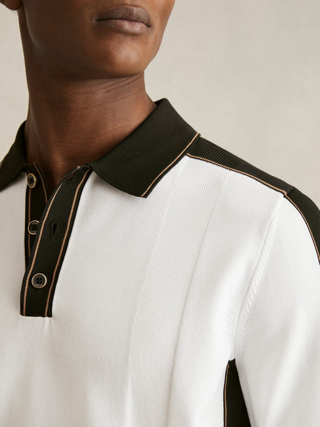 Reiss Deal - Colour-Block Knit Polo Shirt in Optic White/Green