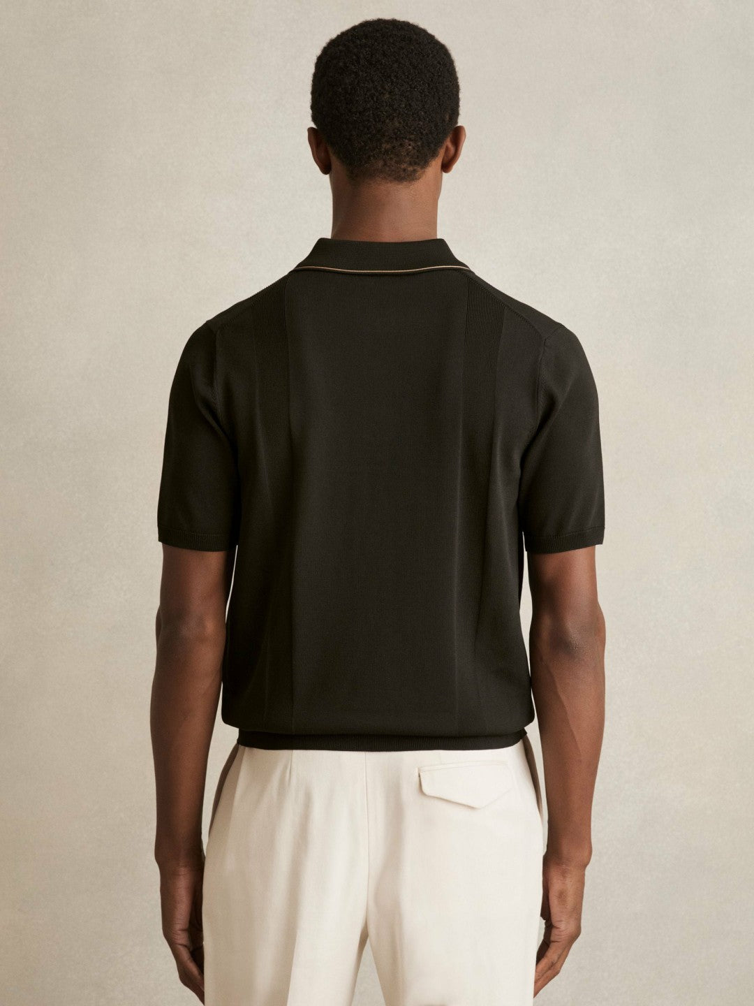 Reiss Deal - Colour-Block Knit Polo Shirt in Optic White/Green