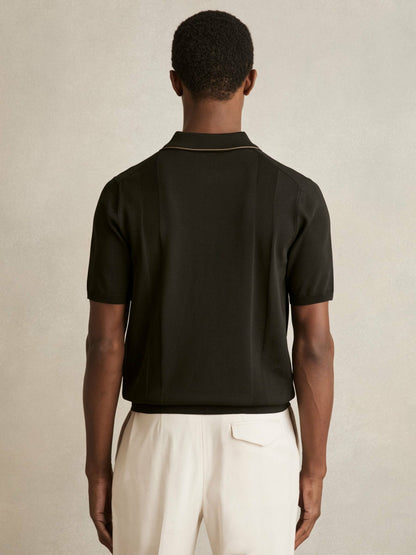 Reiss Deal - Colour-Block Knit Polo Shirt in Optic White/Green