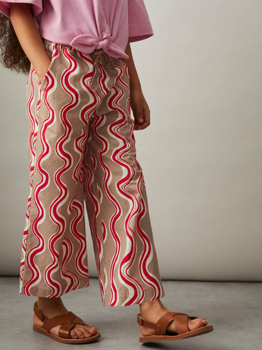Reiss Value - Cotton Linen Printed Trousers in Red