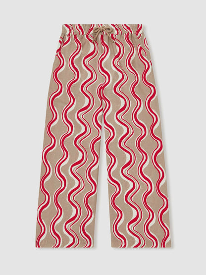 Reiss Value - Cotton Linen Printed Trousers in Red