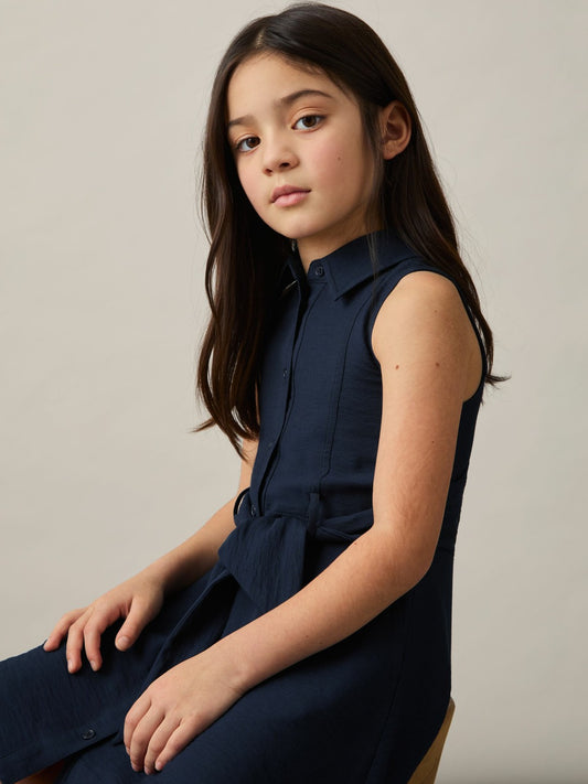 Reiss Best Seller - 9-13 yrs Tie-Waist Collared Dress in Blue
