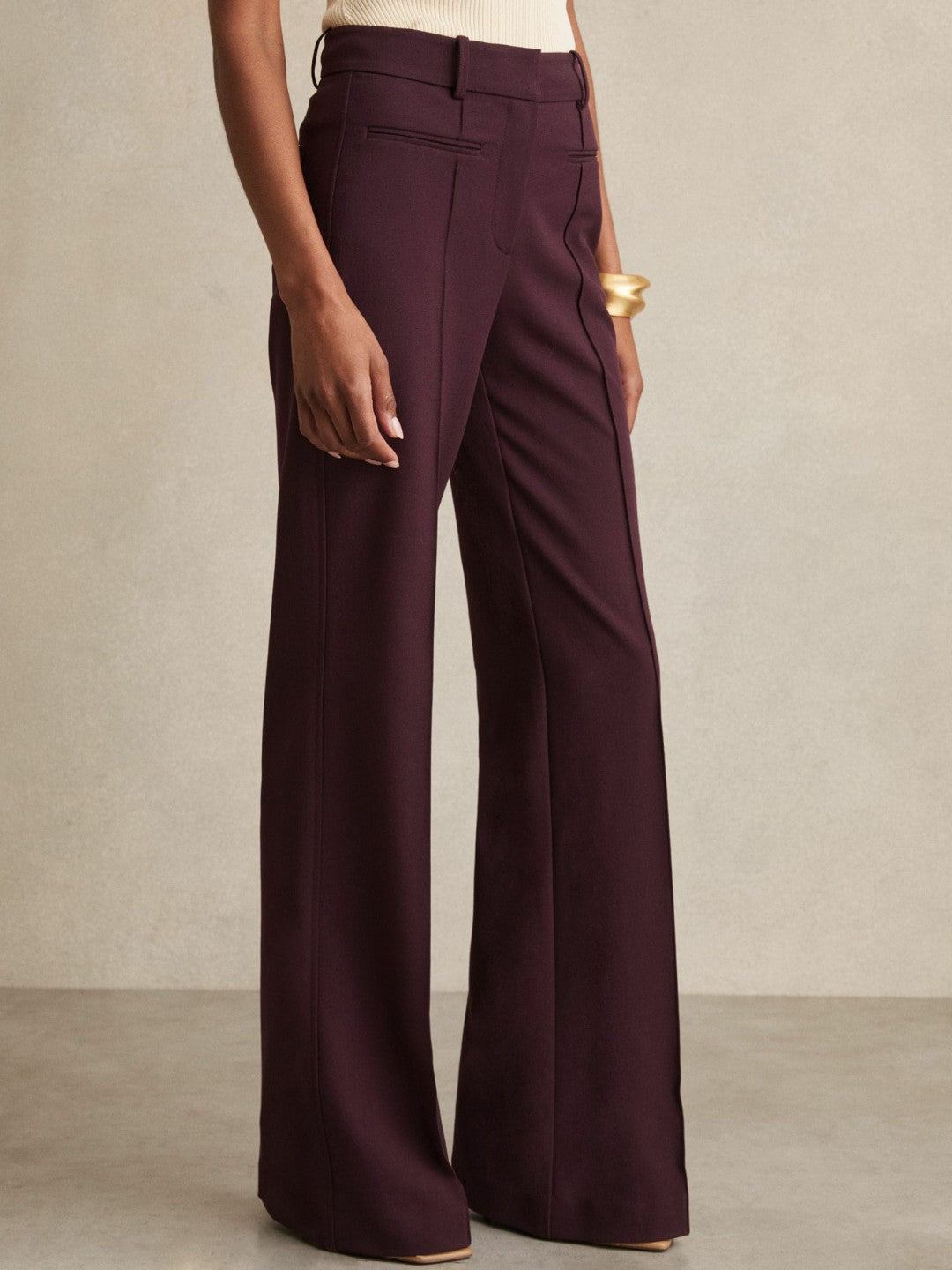 Reiss High Rise Flared Trousers in Burgundy
