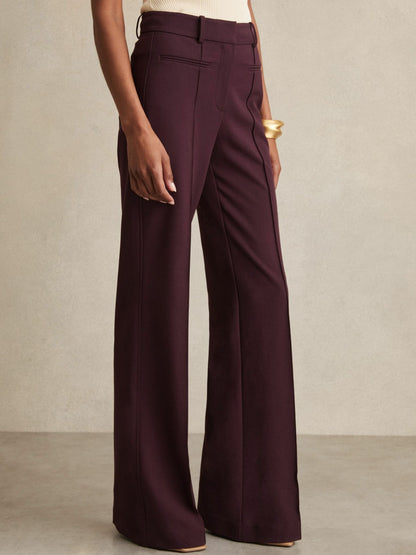 Reiss High Rise Flared Trousers in Burgundy