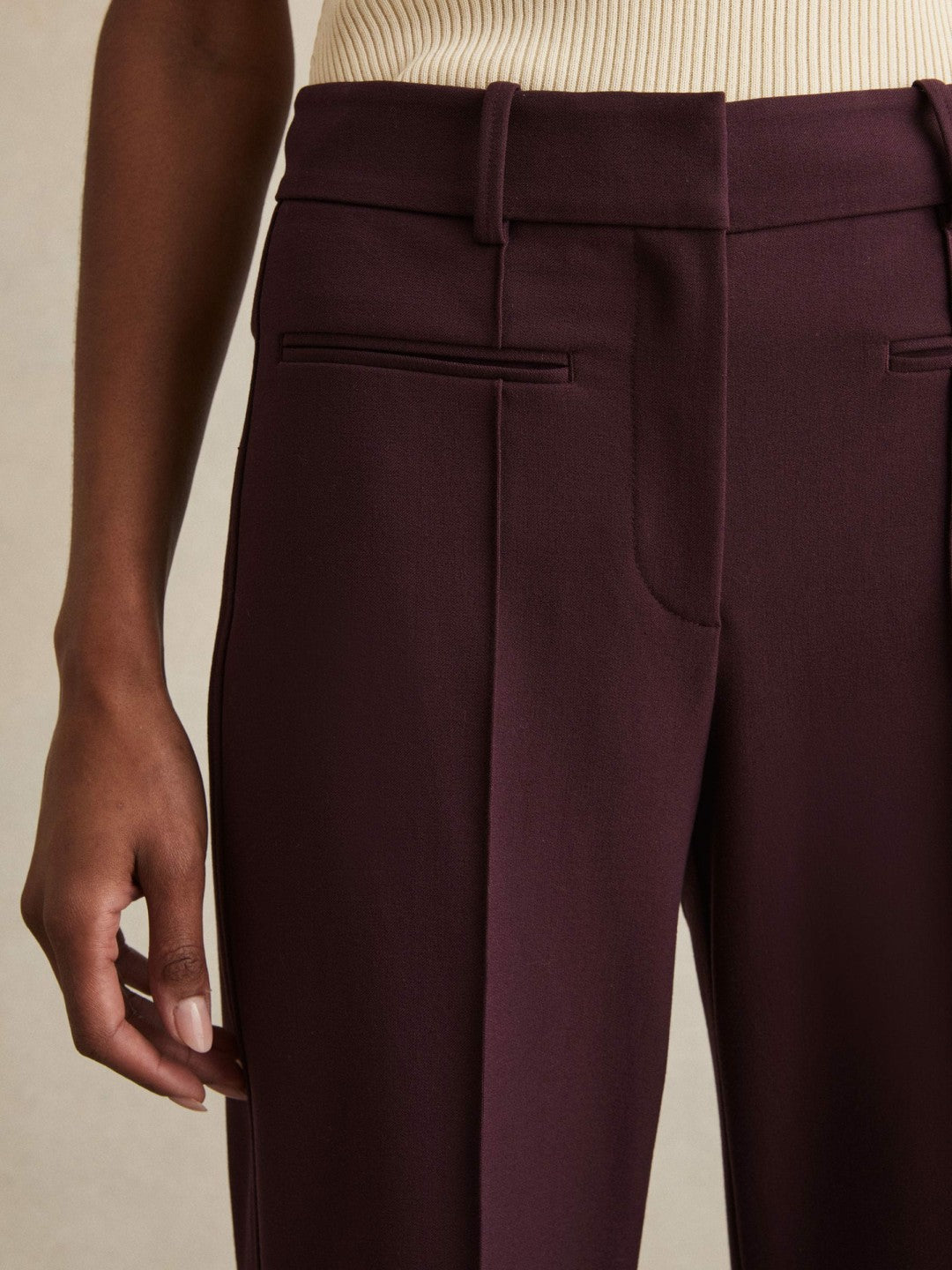 Reiss High Rise Flared Trousers in Burgundy