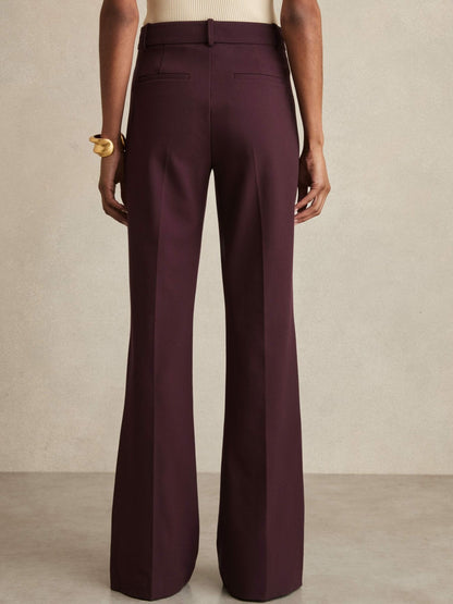 Reiss High Rise Flared Trousers in Burgundy