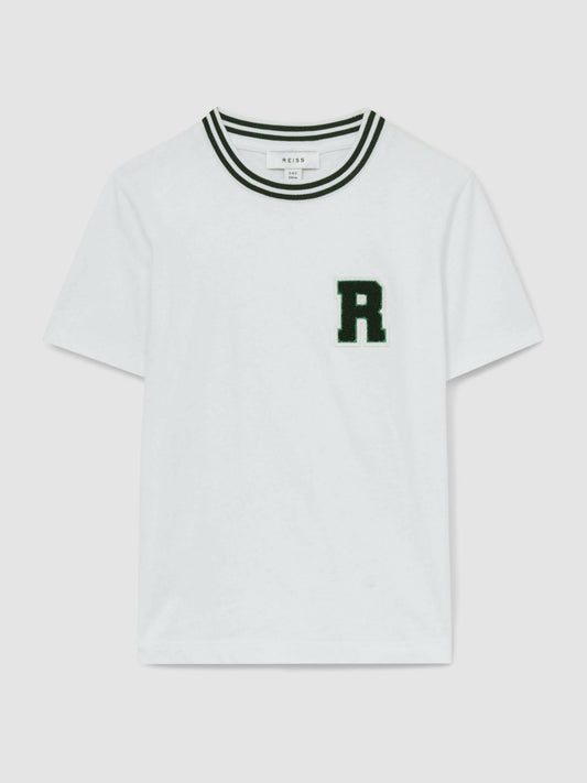 Reiss 13-14 yrs Cotton Letter Patch T-Shirt in White