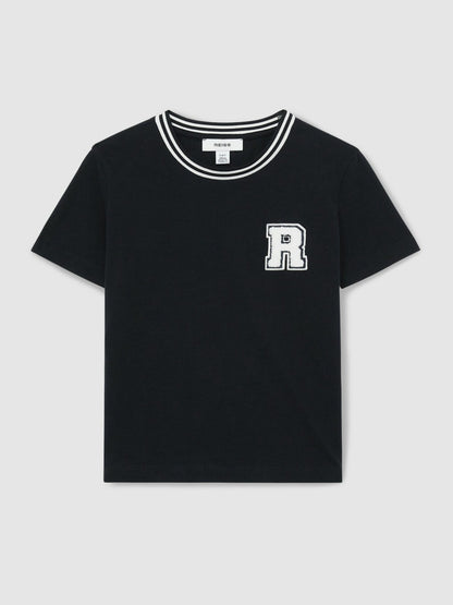 Reiss Offer - 13-14 yrs Cotton Letter Patch T-Shirt in Navy
