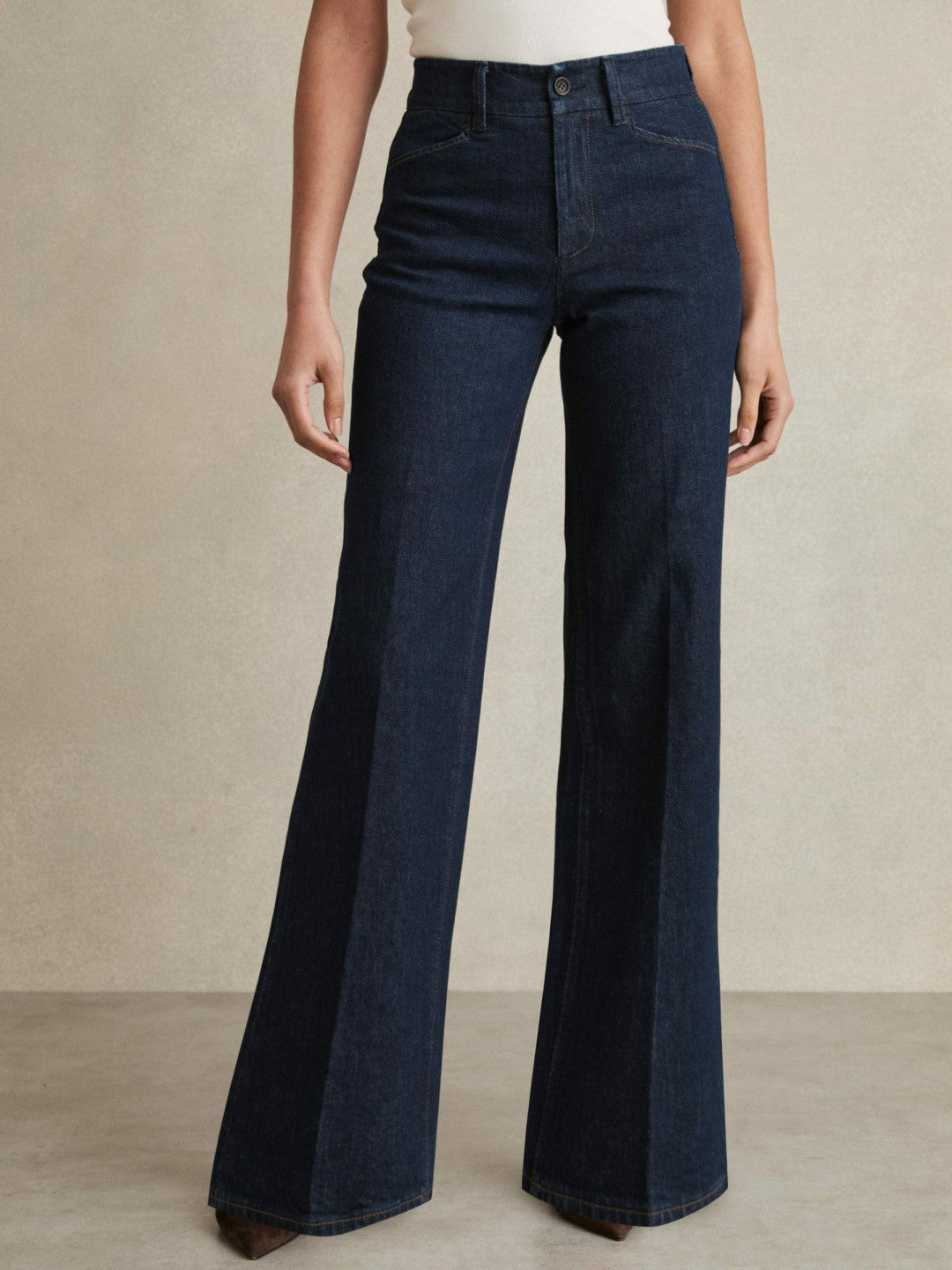 Reiss Affordable - Paige Petite Wide-Leg Jeans in Dark Edinburgh Blue