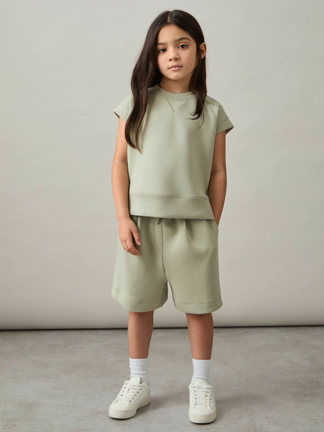 Reiss 4-9 yrs Modal-Blend Sweatshirt And Shorts Set in Sage