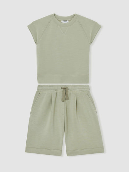 Reiss 4-9 yrs Modal-Blend Sweatshirt And Shorts Set in Sage