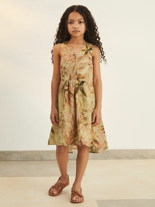 Reiss Best Seller - 4-9 yrs  | NYBG Floral-Print Midi Dress in Khaki