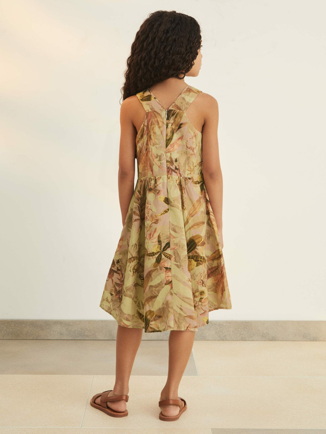 Reiss Affordable - 13-14 yrs  | NYBG Floral-Print Midi Dress in Khaki