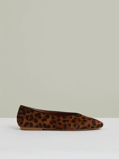 Reiss Sale - Leather Rounded-Point Toe Ballet Flats in Animal