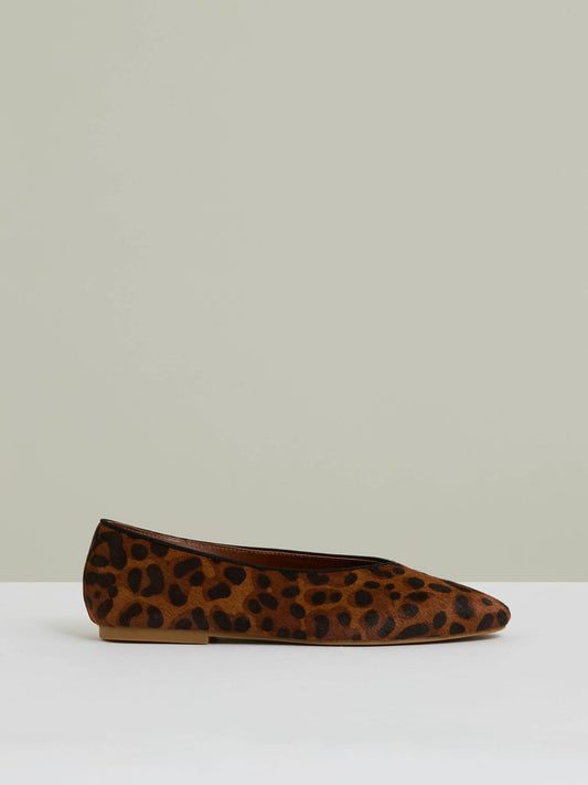 Reiss Sale - Leather Rounded-Point Toe Ballet Flats in Animal