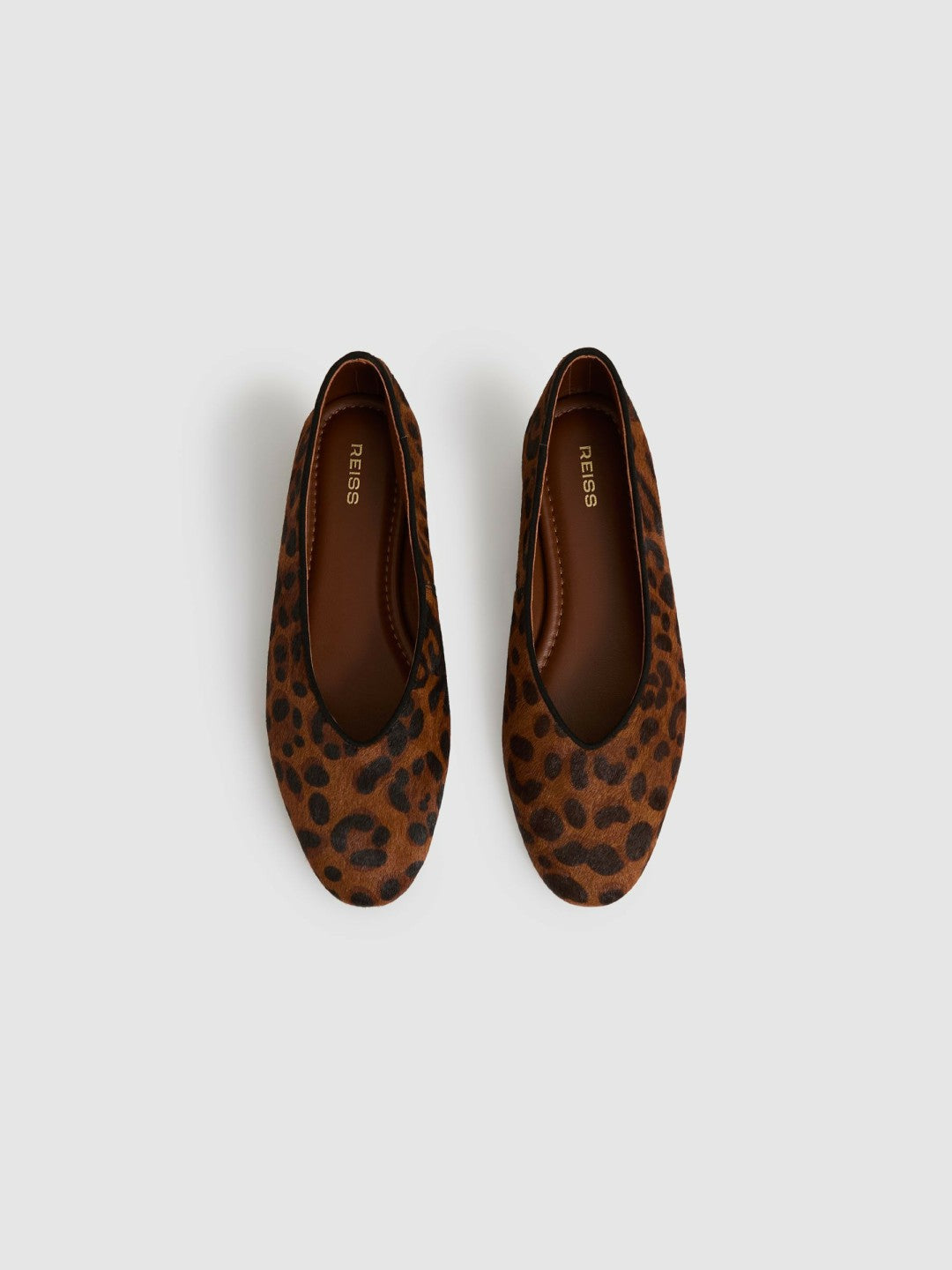 Reiss Sale - Leather Rounded-Point Toe Ballet Flats in Animal