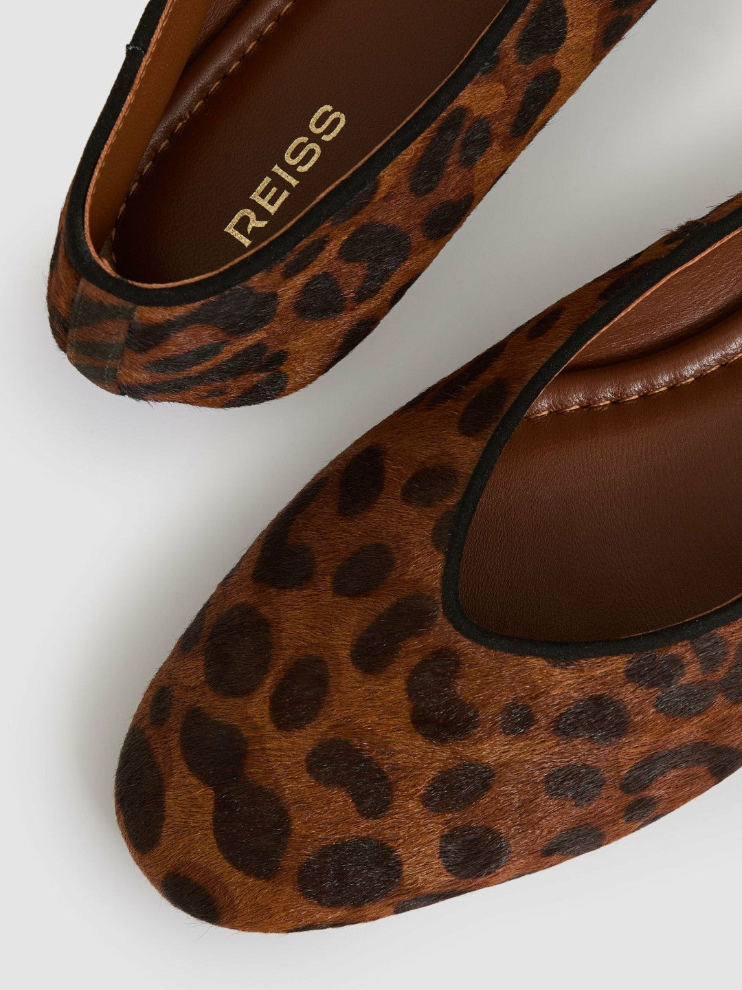 Reiss Sale - Leather Rounded-Point Toe Ballet Flats in Animal