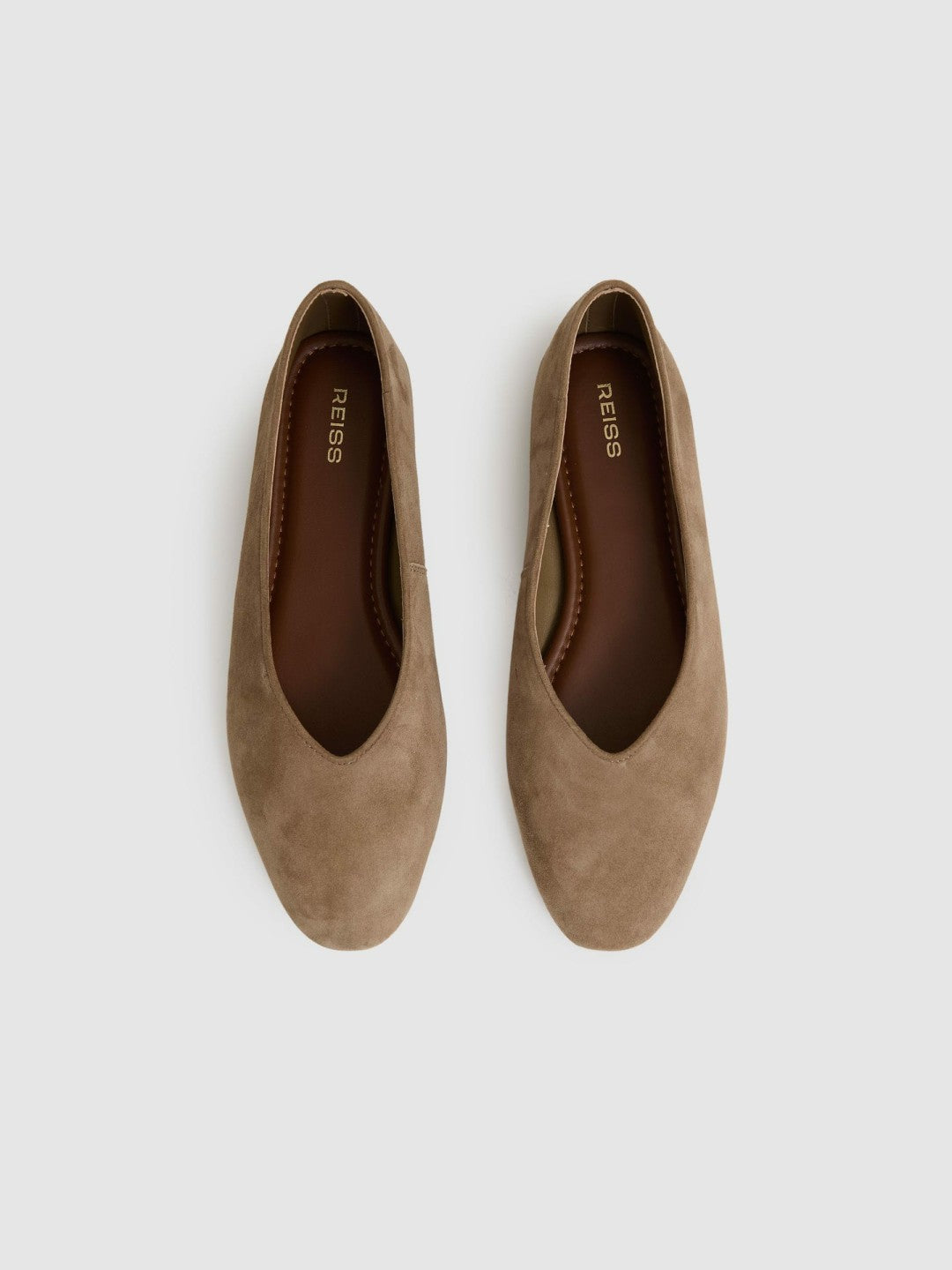 Reiss Value - Leather Rounded-Point Toe Ballet Flats in Taupe