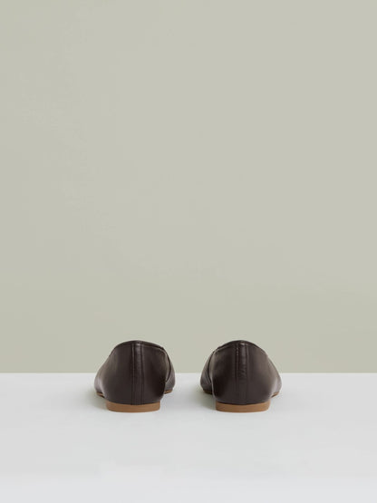 Reiss Featured - Leather Rounded-Point Toe Ballet Flats in Chocolate