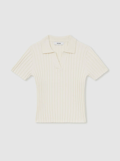 Reiss Savings - 13-14 yrs Rib-Knit Polo Top in Ivory