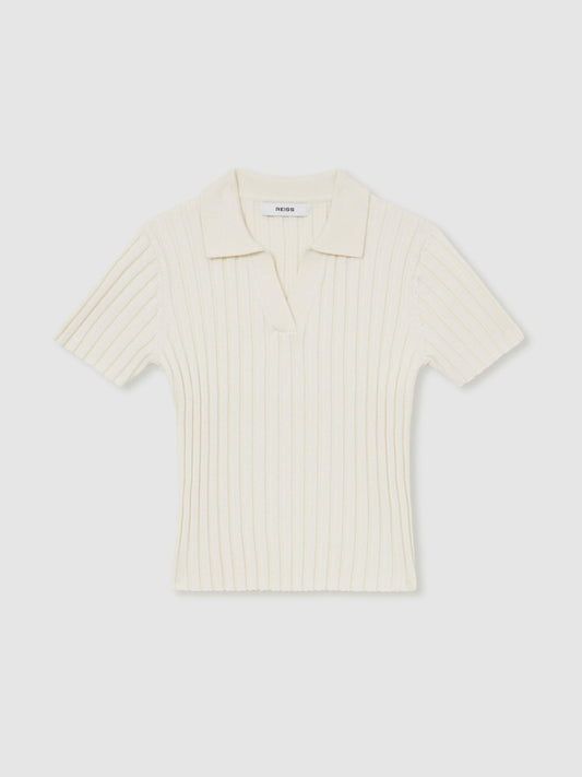 Reiss Savings - 13-14 yrs Rib-Knit Polo Top in Ivory