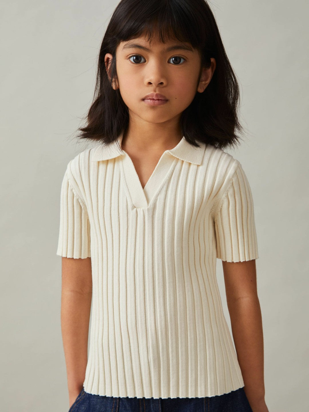 Reiss Savings - 13-14 yrs Rib-Knit Polo Top in Ivory