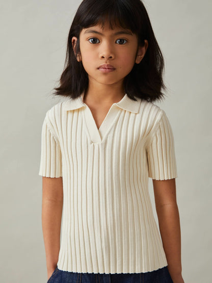 Reiss Savings - 13-14 yrs Rib-Knit Polo Top in Ivory