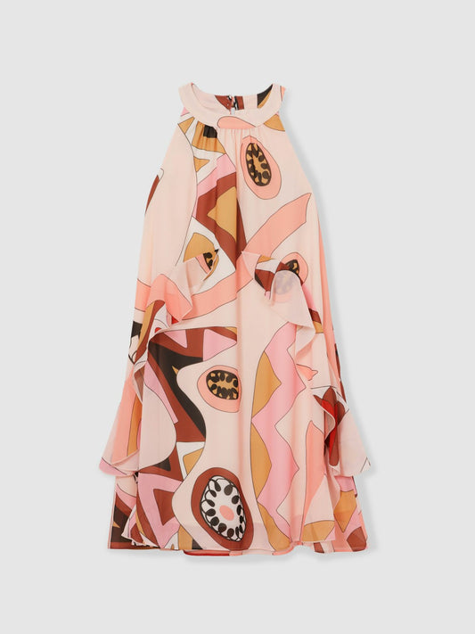 Reiss Savings - 13-14 yrs Printed Ruffle-Trim Dress in Pink