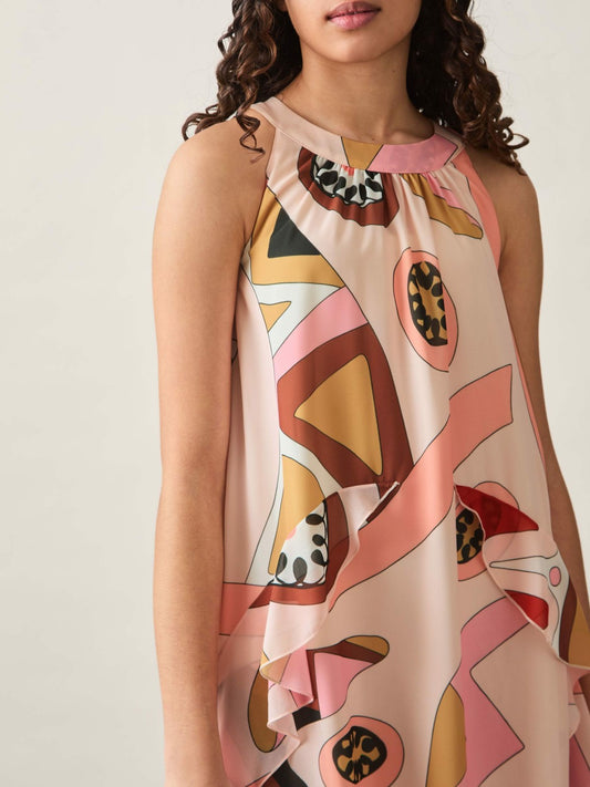 Reiss Offer - 9-13 yrs Printed Ruffle-Trim Dress in Pink