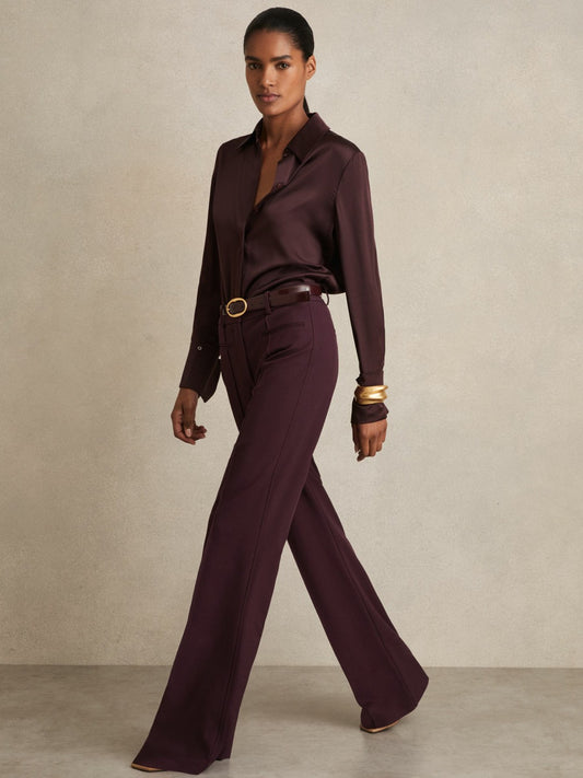 Reiss Best Seller - Petite High Rise Flared Trousers in Burgundy