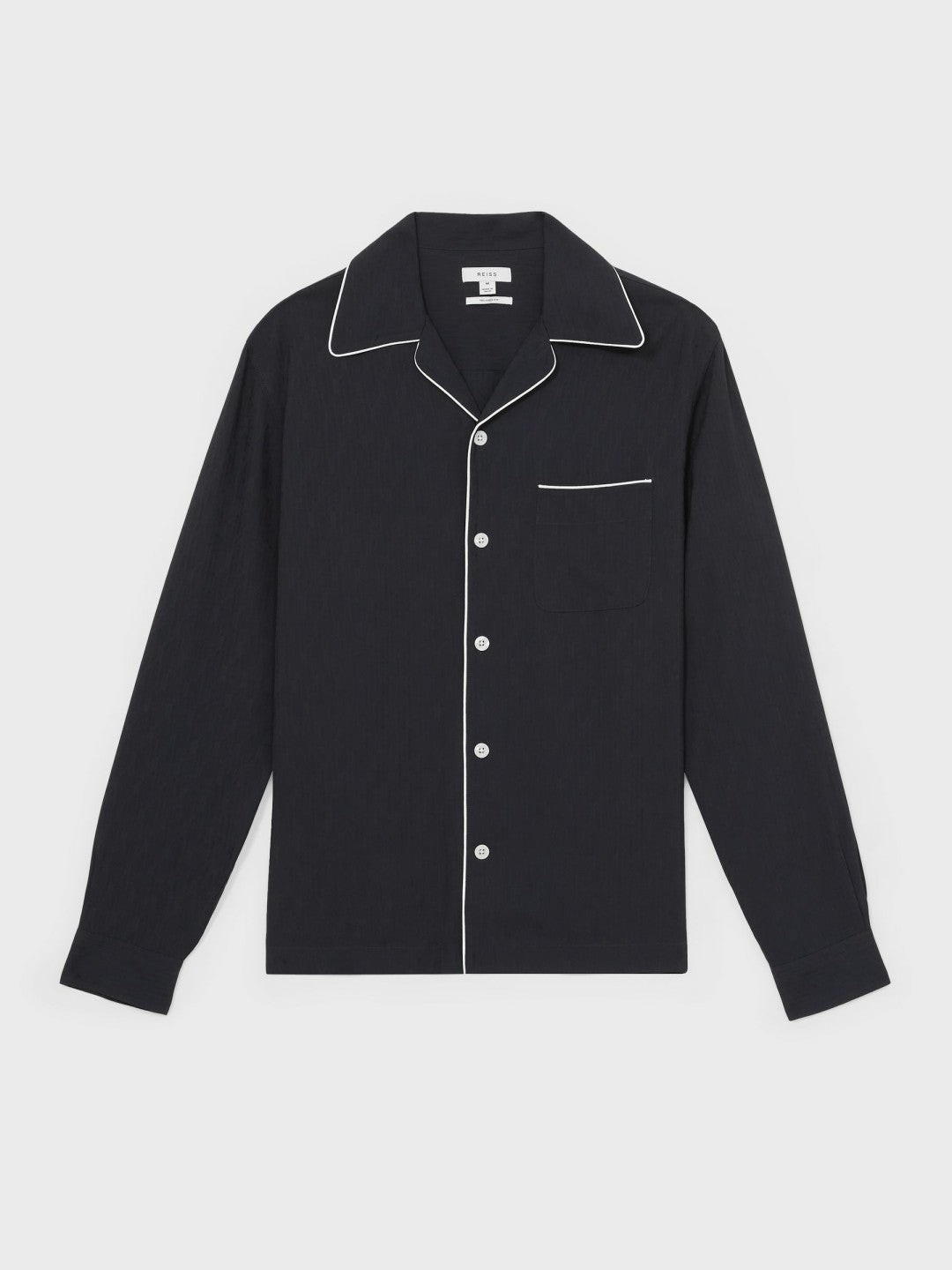 Reiss Cuban Collar Shirt with Piping Detail Shirt in Navy