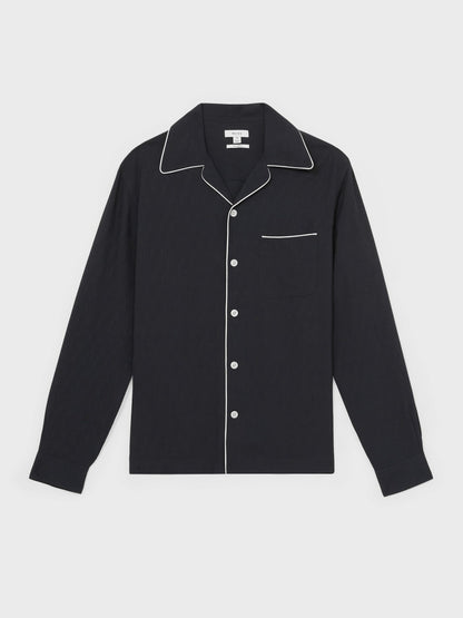 Reiss Cuban Collar Shirt with Piping Detail Shirt in Navy