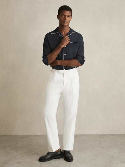 Reiss Cuban Collar Shirt with Piping Detail Shirt in Navy