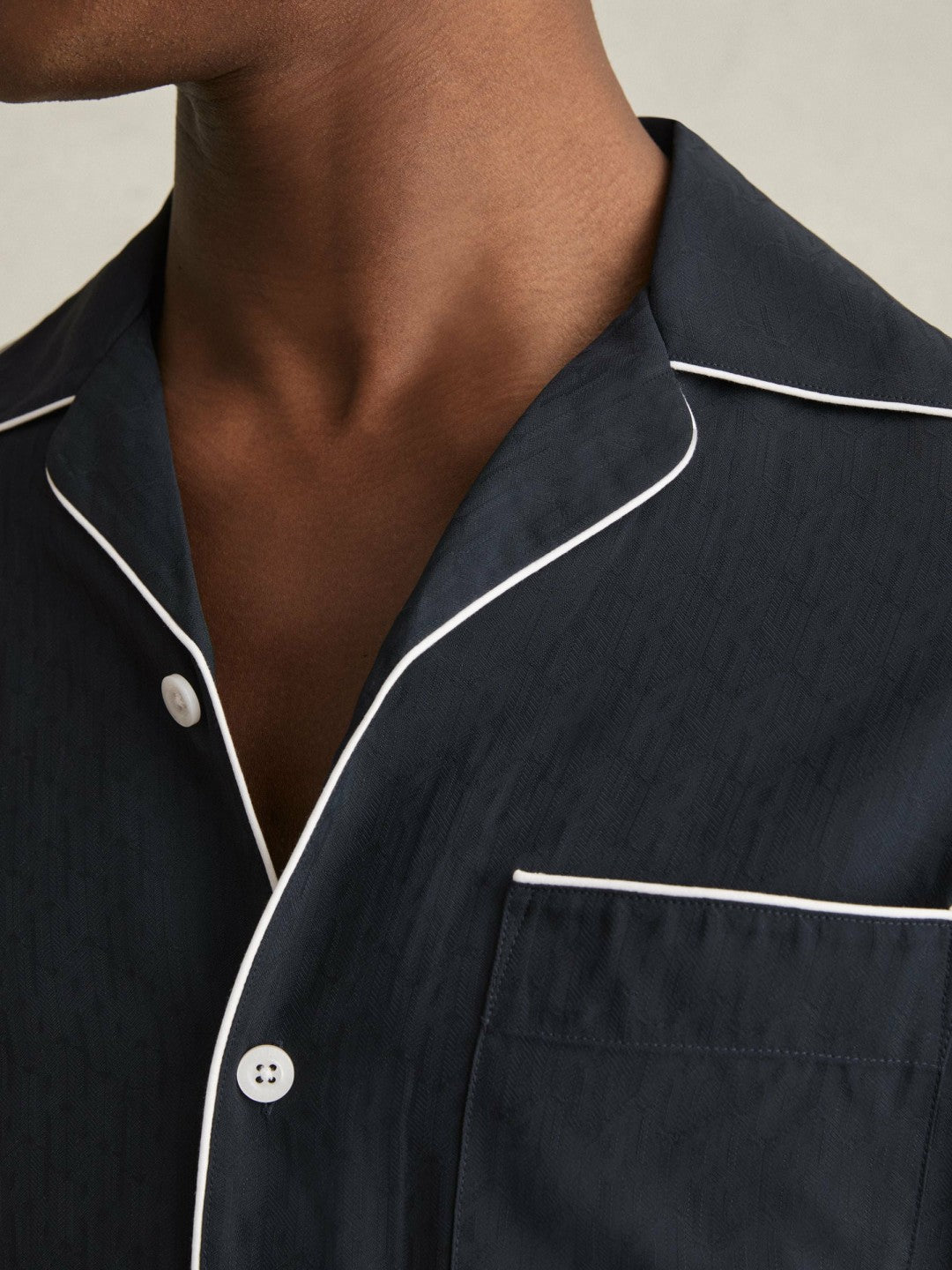 Reiss Cuban Collar Shirt with Piping Detail Shirt in Navy