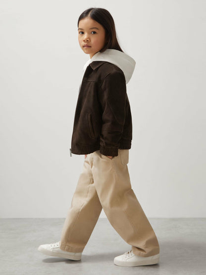 Reiss Deal - 9-13 yrs Unisex Fit McLaren F1 Team Suede Bomber Jacket in Distressed Brown