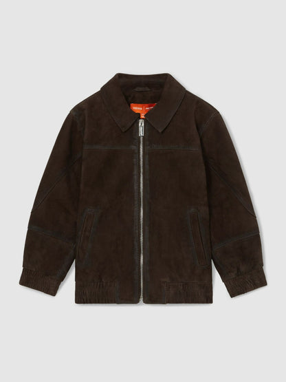 Reiss Deal - 9-13 yrs Unisex Fit McLaren F1 Team Suede Bomber Jacket in Distressed Brown