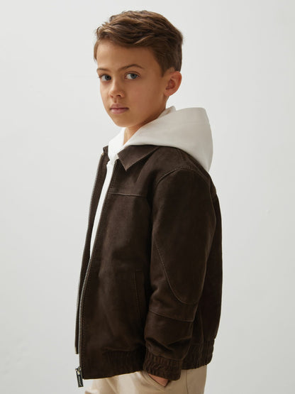 Reiss Deal - 9-13 yrs Unisex Fit McLaren F1 Team Suede Bomber Jacket in Distressed Brown
