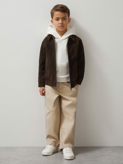Reiss Deal - 9-13 yrs Unisex Fit McLaren F1 Team Suede Bomber Jacket in Distressed Brown