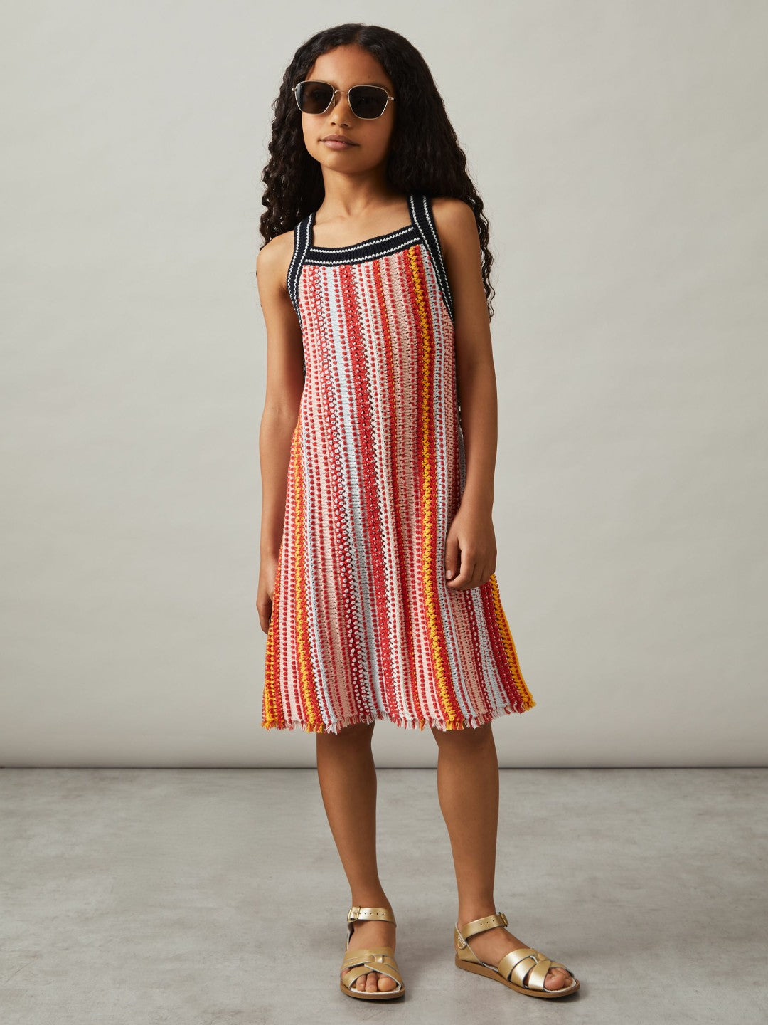 Reiss 9-13 yrs Cotton Striped Knit Dress in Multi