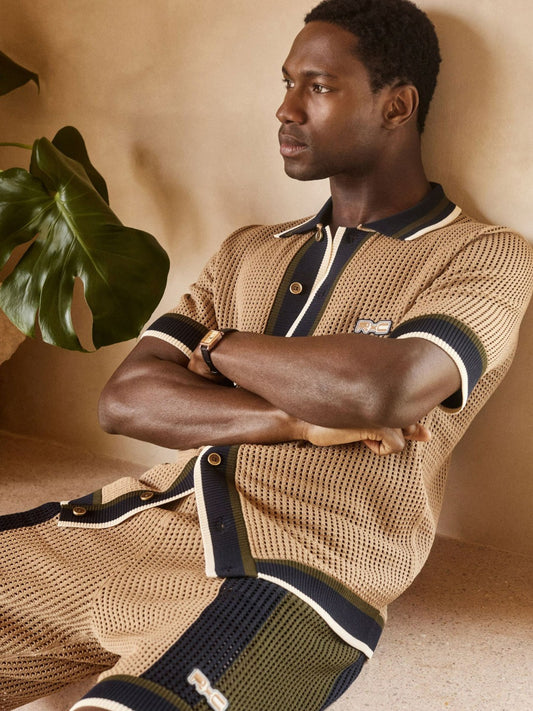 Reiss Sale - | Ché Crochet Tipped Shirt in Camel