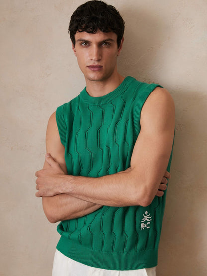 Reiss Sale - Ché Pointelle Crew-Neck Vest in Bright Green
