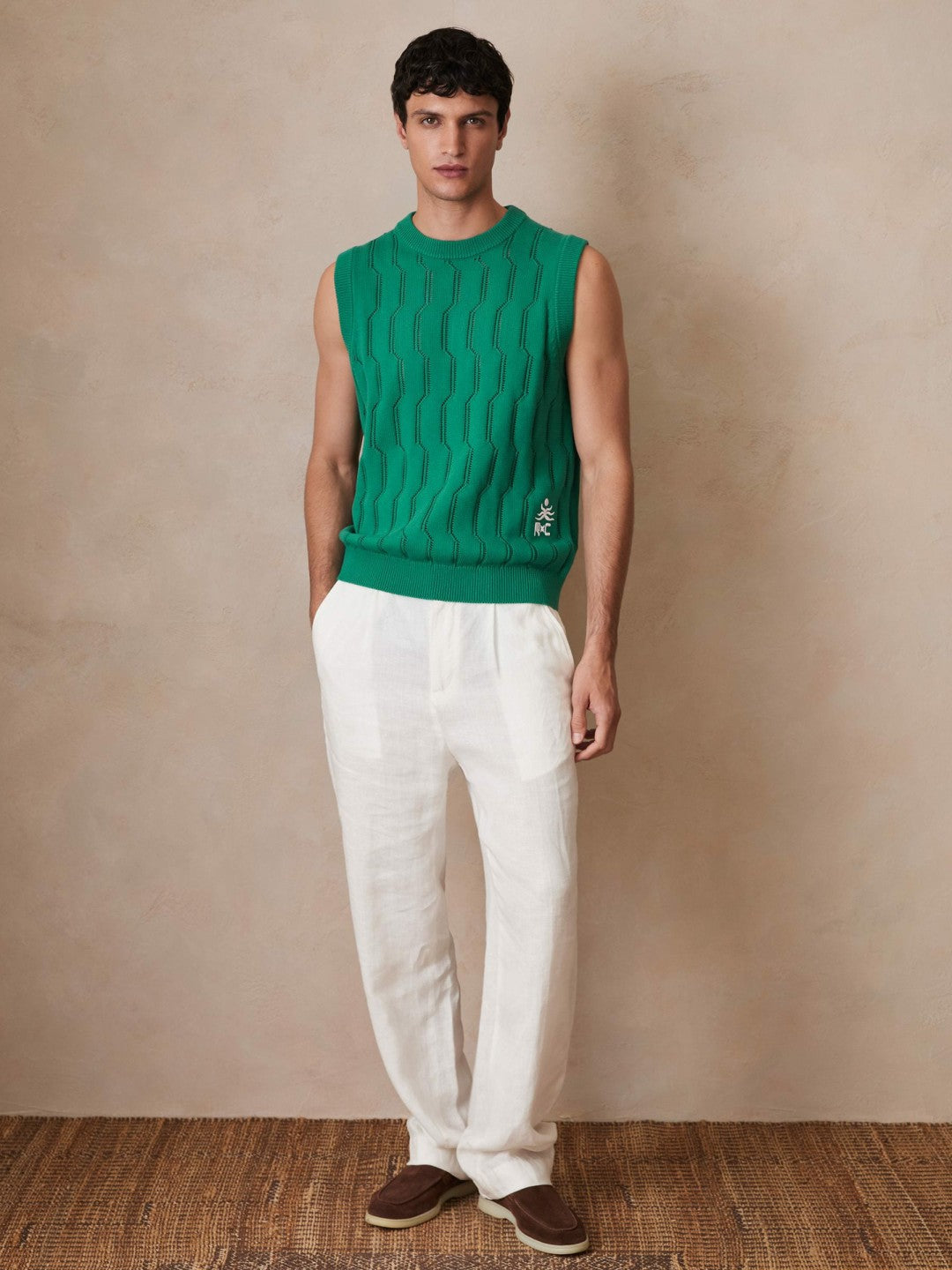 Reiss Sale - Ché Pointelle Crew-Neck Vest in Bright Green