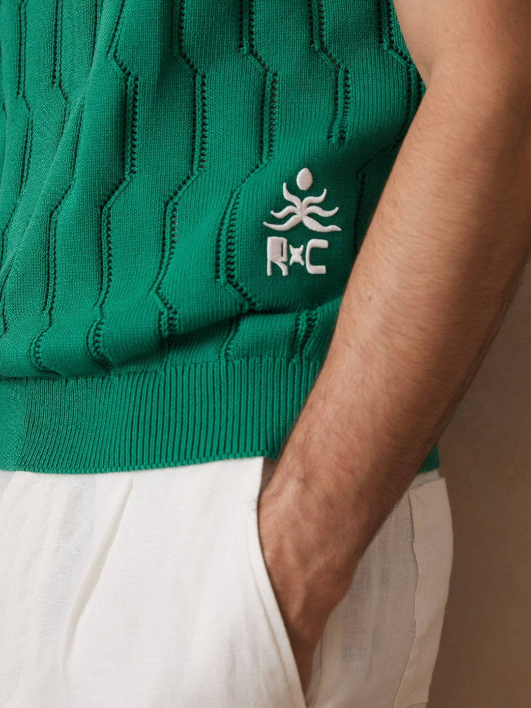 Reiss Sale - Ché Pointelle Crew-Neck Vest in Bright Green