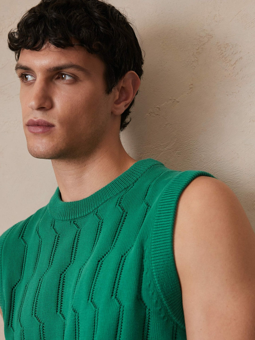 Reiss Sale - Ché Pointelle Crew-Neck Vest in Bright Green